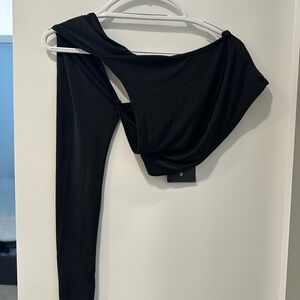 PLT Black Asymmetrical Crop Top